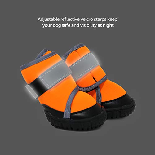 JiAmy Zapatos para Perros Botas para Perros para Patas Medianas y Grandes con Suela Antideslizante, Velcro Reflectante (Naranja 4 Piezas) (S)