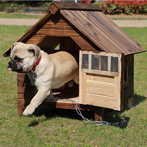 JpOTSUT Puerta con ventana Casa de mascotas premium Casa de perro Casa de perro de madera maciza a prueba de lluvia al aire libre Nido de mascota Perrera interior Perrera Gato Casa de gato Casa de mas
