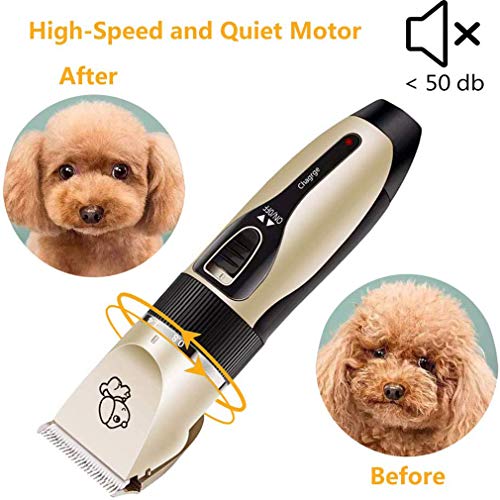 JUAN Profesional Pet Grooming Kit Clippers, La Preparación del Perro De Las Podadoras Kits USB De Baja Ruido Tranquilo Eléctrica Recargable del Pelo De Afeitar - para Perros Gatos