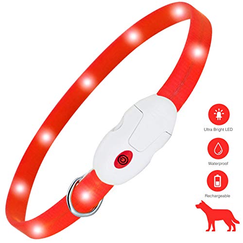kolpop Collar Luminoso Perro, USB Recargable Collar Perro Seguro para Mascotas, 3 Modos de Collar Perro luz, Collar LED Perro Adecuado para Menos 20kg, Ajustable Collares Luminosos para Perros（Rojo）