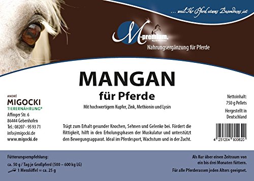 M de Premium caballo Manganeso – Complemento Forro Medio Para Caballos fortalece huesos, tendones, ligamentos y articulaciones – 750 g lata pellets