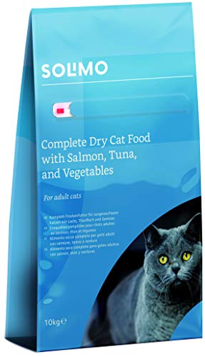 Marca Amazon - Solimo - Alimento seco completo para gatos adultos con salmón, atún y verduras, 1 pack de 10 kg