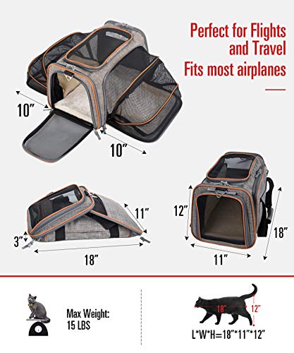 Movepeak - Transportín plegable para perros, gatos y cachorros aprobado por las aerolíneas - Incluye espacio para los artículos de tu mascota