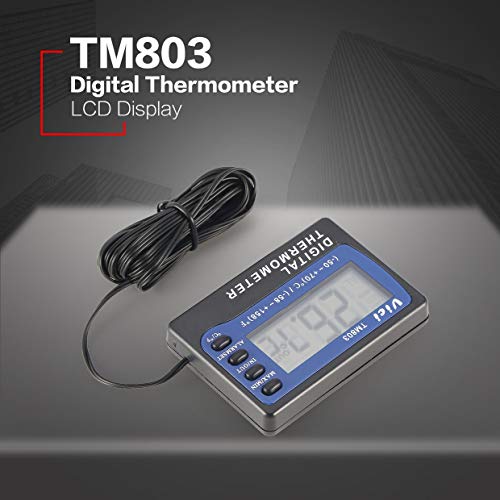 MXECO TM803 Pantalla LCD Digital Termómetro Refrigerador Congelador Acuario Caja de Medicina Medidor de Temperatura Sensor Alarma Termógrafo (Azul y Negro)