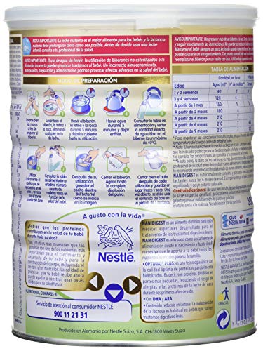 NAN Digest - Alimento en polvo para el tratamiento de trastornos digestivos leves - Fórmula para bebé - Desde el primer día - 800g