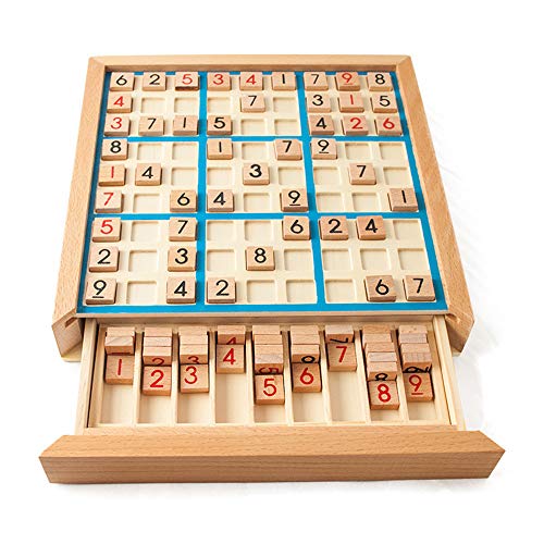 Nishore Juguetes de Sudoku de Madera con Cajón, Juego de Rompecabezas de Madera Sudoku, Tablero de Sudoku (Azul)