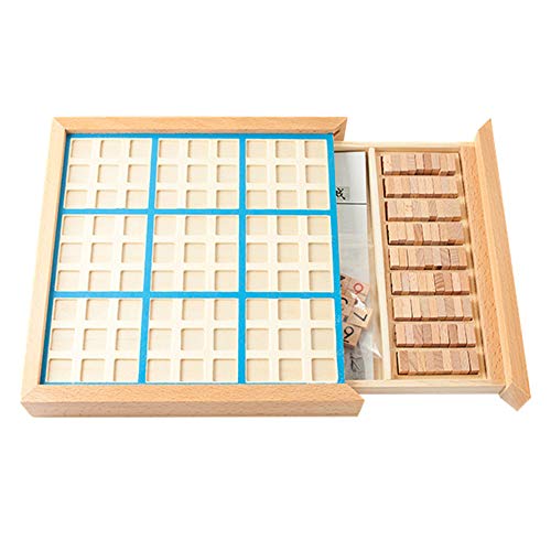Nishore Juguetes de Sudoku de Madera con Cajón, Juego de Rompecabezas de Madera Sudoku, Tablero de Sudoku (Azul)