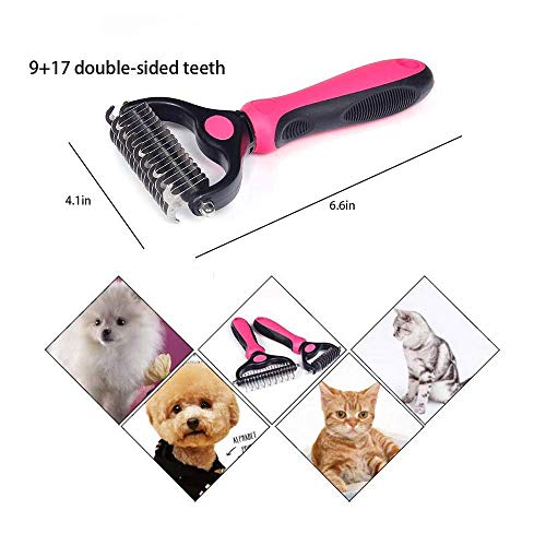 OAUSTAR Cepillo de limpieza de rastrillo para mascotas, hoja de diente de doble cara (17 + 9 dientes redondeados) para perros, gatos y mascotas grandes, medianos y pequeños.