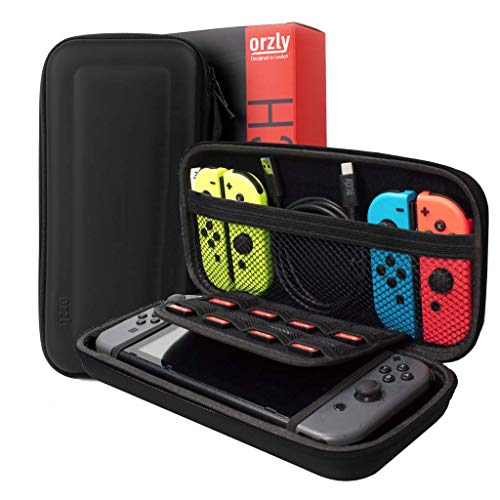 Orzly Pack Esencial de Accesorios para Nintendo Switch [Incluye: Protectores de Pantalla, Cable USB, Funda para Consola, Estuche Tarjetas de Juego, Funda Comfort Grip, Auriculares] – Negro