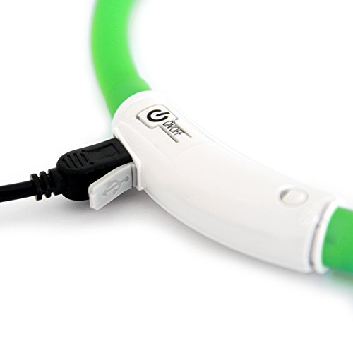 PRECORN LED USB Silicona Collar de Perro Luminoso Verde Collar Seguridad Cuello Tubo Recargable