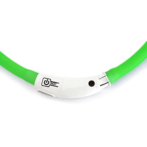 PRECORN LED USB Silicona Collar de Perro Luminoso Verde Collar Seguridad Cuello Tubo Recargable