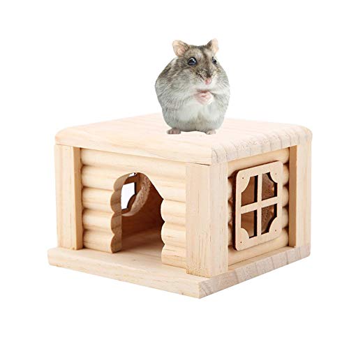 Pssopp Hamster House Cabaña Hamster de Madera Natural Top Plano Habitación pequeña para Mascotas Casa de Animales pequeños con Ventana para Todos Hamster