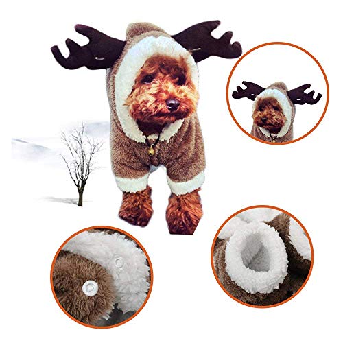 RC GearPro Cute Pet Dog Christmas Elk Costume Puppy Hoodie Coat Ropa para Perros Gatos Soft Coral Velvet Fleece Apparel (L)