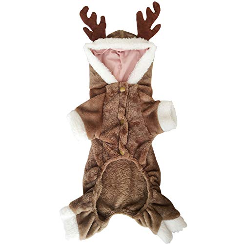 RC GearPro Cute Pet Dog Christmas Elk Costume Puppy Hoodie Coat Ropa para Perros Gatos Soft Coral Velvet Fleece Apparel (L)