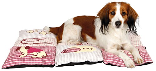 Trixie Colchoneta para Perros Mascotas - Alfombra para Perros Manta para Mascotas Cojin para Perros Cálida Protección Patchwork 80 × 55 cm Beige Rojo