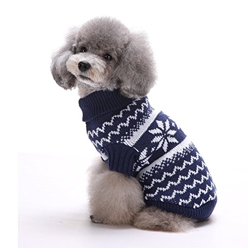 Tuopuda Navidad Mascotas suéter Invierno Perro Nieve Lana del Perrito Traje Caliente Ropa de Abrigo (S, Azul Marino)
