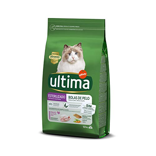 Ultima Pienso para gatos esterilizados para prevenir bolas de pelo, sabor pavo - 1.5 kg