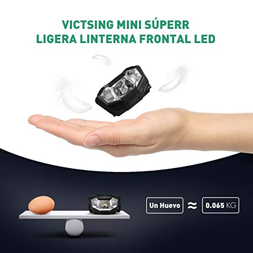 VicTsing Linterna Frontal LED Recargable con 50H de Autonomía, Linterna Cabeza Ultra Ligera de Alta Potencia, 6 Modos de Luz, Impermeable IPX6, Ajustable 90º para Running, Trabajo, Pesca y Camping