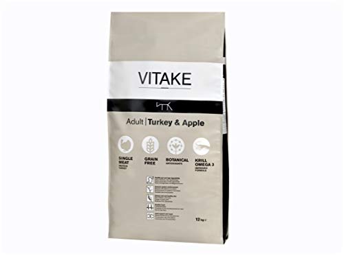 VITAKE Turkey & Apple I Alimento Seco Completo para Perros Adultos I Grain Free I con Pavo y Manzana I Hipoalergénico (12 kg)