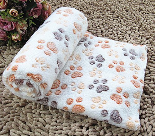 Westeng 1X Manta Forro para Perro Paw Print Perro Gato Pet Mascota Manta Suave Blanket Cama Soft Mat Cubierta Size 60 x 40 cm (Beige)