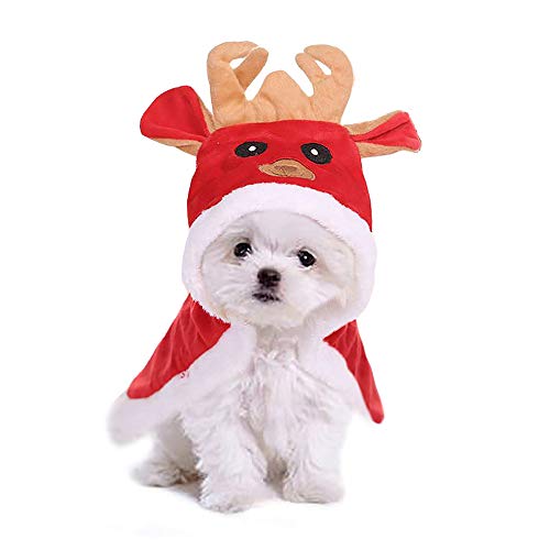 WikiMiu Ropa para Mascotas, Chaqueta para Perro Suéter para Perro Abrigo de Invierno cálido Diseño de Alce Ciervo, Ropa de Navidad para Perros pequeños y medianos de Peluche (S)