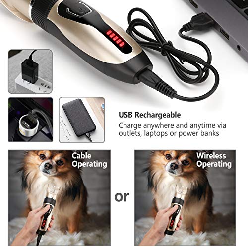 Yabife Cortapelos Perros Professional, Maquina de Cortar Pelo para Perros, USB Rrecargable, Super Silencioso, Lavable, con Pantalla LED, Regalos para Perros
