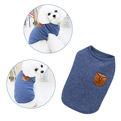 YAODHAOD Camiseta Minimalista para Perros, Ropa para Perros, Azul y Gris, 100% Algodón, para Mini Perros, Perros Pequeños y Gatos (2 Paquetes) (XL-Schnauzer y Corgi Imágenes, Azul y Gris)