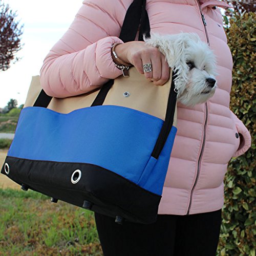 YATEK Bolso de Transporte para Perros y Gatos, con 4 Bolsillos Laterales y protección Anti-Salto de Color Azul