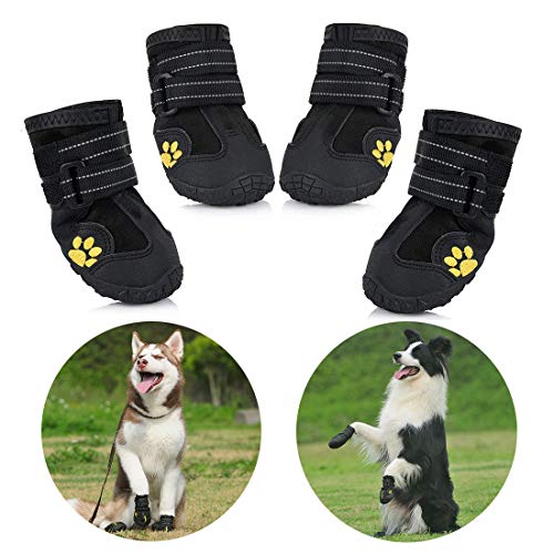 Zapatos para Perros, 4 Pcs Impermeable Zapatos Perro para Mediano y Grandes Perros - Negro (3#)