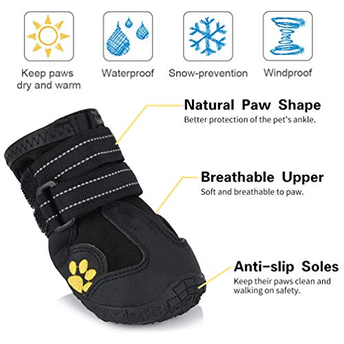 Zapatos para Perros, 4 Pcs Impermeable Zapatos Perro para Mediano y Grandes Perros - Negro (5#)