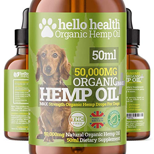 75% 50.000 mg Gotas de aceite de cáñamo orgánico de alta resistencia para perros con cero THC - Bueno para dolor muscular/articulaciones, ansiedad por separación y artritis, botella de 50 ml