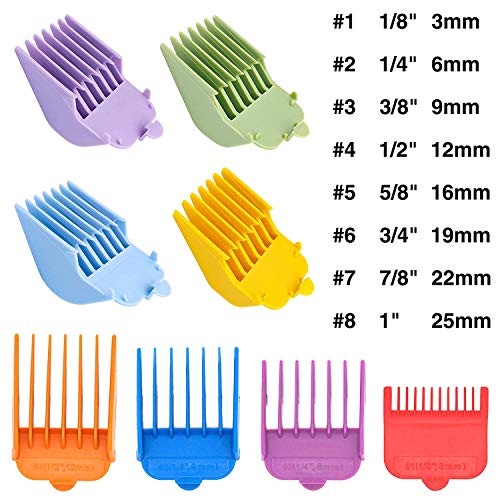 8 recortadores de cabello profesionales de color/cortadoras codificadas con clipper Guías/peines # 3170-400- 1/8 ”a 1 -Gran ajustes para todos los cortadores/recortadores Wahl de tamaño completo