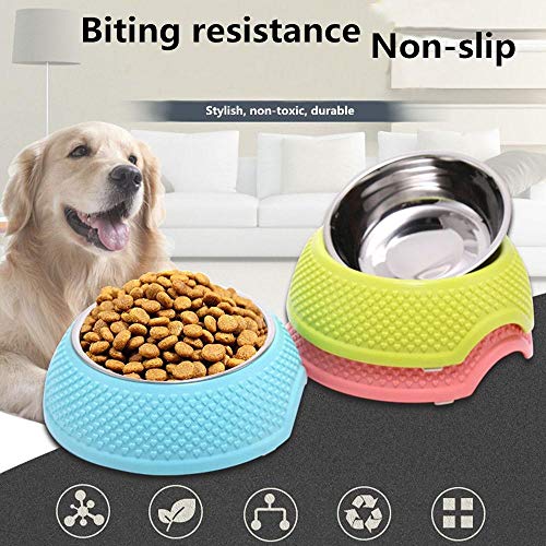 Aigrun-Tazón de perro Stainless Steel Double Non-Slip Cat Bowl Dog Bowl Round Set Bowl Pet Utensils - Heart Pattern, Suitable for Pets Within 15 kg Green