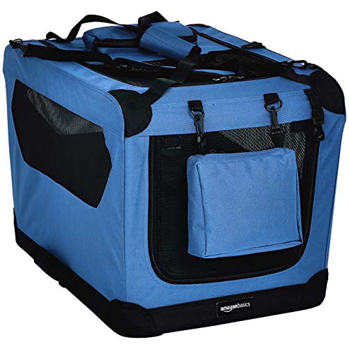 AmazonBasics – Transportín para mascotas abatible, transportable y suave de gran calidad, 66 cm, Azul