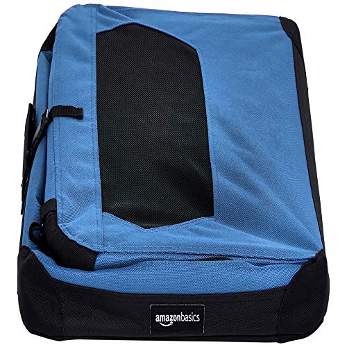 AmazonBasics – Transportín para mascotas abatible, transportable y suave de gran calidad, 66 cm, Azul