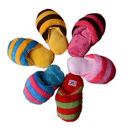 angju Zapatillas de peluche con diseño de rayas, juguete chirriante, juguete para masticar, juguete de sonido, suministros para perros y resistencia a cometas