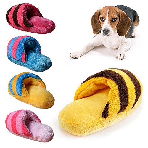 angju Zapatillas de peluche con diseño de rayas, juguete chirriante, juguete para masticar, juguete de sonido, suministros para perros y resistencia a cometas