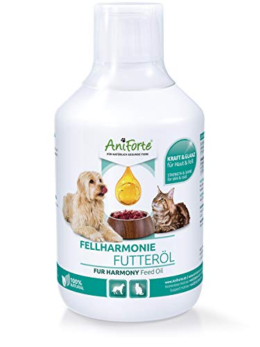 AniForte - Aceite para perros y gatos, 500 ml, cuidado natural del pelaje para un pelo brillante y sedoso, ropa vital, piel y vitalidad, rico en Omega 3 y Omega 6 ácidos grasos