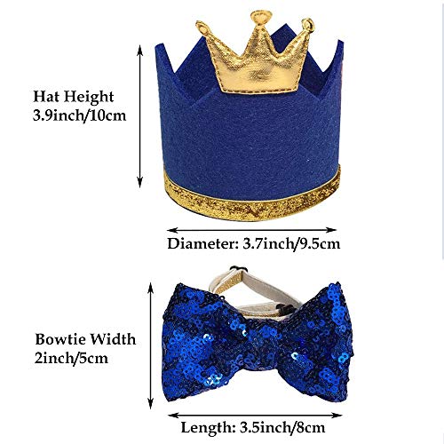 ASOCEA - Sombrero de corona, con pajarita, collar para perro, fiesta de cumpleaños, suministros para perros pequeños, medianos y gatos, color azul