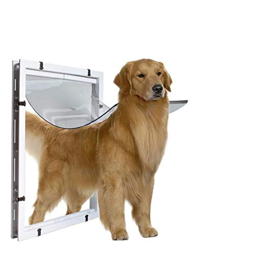 AZLLY Plástico Duro Puerta abatible Clima Extremo de Energía Eficiente Puerta para Mascotas, único Sistema de Flaps 3, Blanco, para Perros y Gatos Grandes