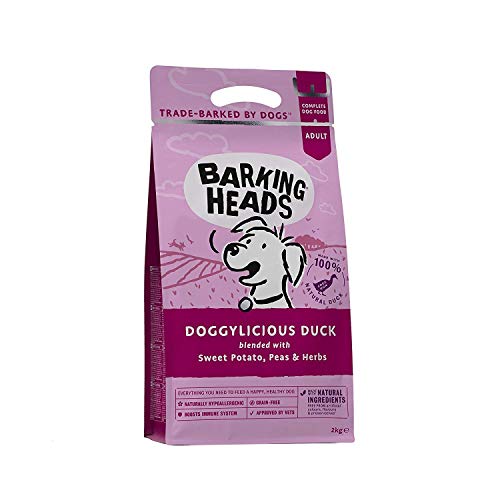 Barking Heads Comida Seca para Perros - Doggylicious Duck - Pato de granja 100% natural con ingredientes hipoalergénicos, Receta sin cereales, 2 kg