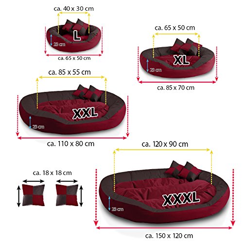 BedDog® 4en1 Saba Rojo/Negro XXL Aprox. 110x80cm colchón para Perro, 7 Colores, Cama, sofá, Cesta para Perro