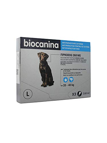 Biocanina Fiprodog 268mg spot-on antiparasitaire chiens de 20 à 40kgs 3 pipettes