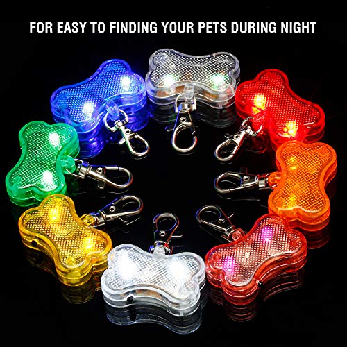 Boao 8 Piezas Luz de Collar de Perro Parpadeante Etiqueta LED Luces de Clip de Gato y Perros Luces de Mascota LED de Caminar de Noche de Seguridad Parpadeo Intermitente, 16 Baterías Incluidas
