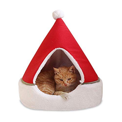 Cama para nido cálido y acogedor para perros pequeños, cama de árbol de Navidad, suministros para mascotas, cama para casa de perro, cama para gatos extraíble y lavable, cama para perros, (rojo)-S