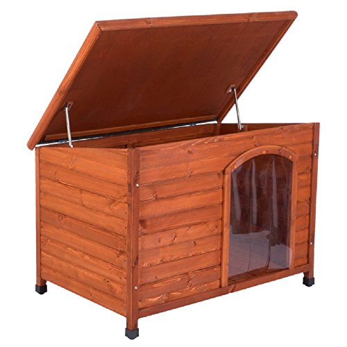 Caseta de madera para perro, techo plano