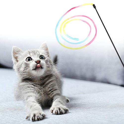 Ccgdgft Tela Color Cat Teaser palillo de Juguete, Gatito Interactivo Animal doméstico del Gato del Cazador Divertido Juego Juguete iridiscencia de Tela Ingenio Wand Juguetes