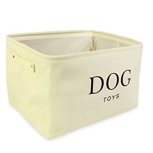 Cesta para Juguetes de Perro de Lona Color Crema - Caja de Alta Calidad para Almacenar los Juguetes de los Perros. 40 cm x 30 cm x 25 cm