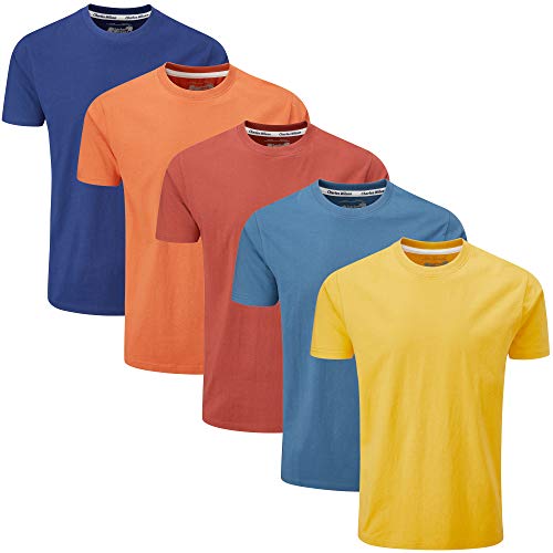Charles Wilson Paquete 5 Camisetas Cuello Redondo Lisas (X-Small, Orange Sunset)