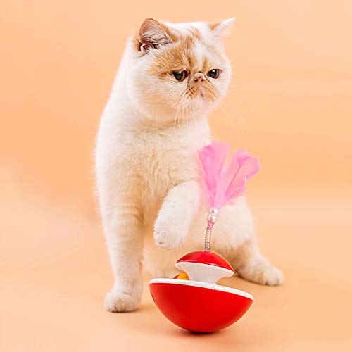 Corkcrd Cat Toys Vaso de Pluma Interactivo Gato Teaser Stick Spring Pet Herramientas de Entrenamiento, para Gatos de Todas Las Edades, Rojo
